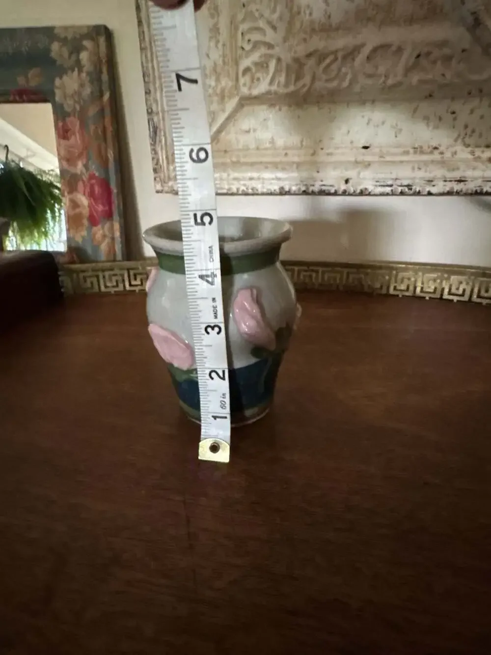 LST Ceramic Hand-Painted Floral Relief Small Vase